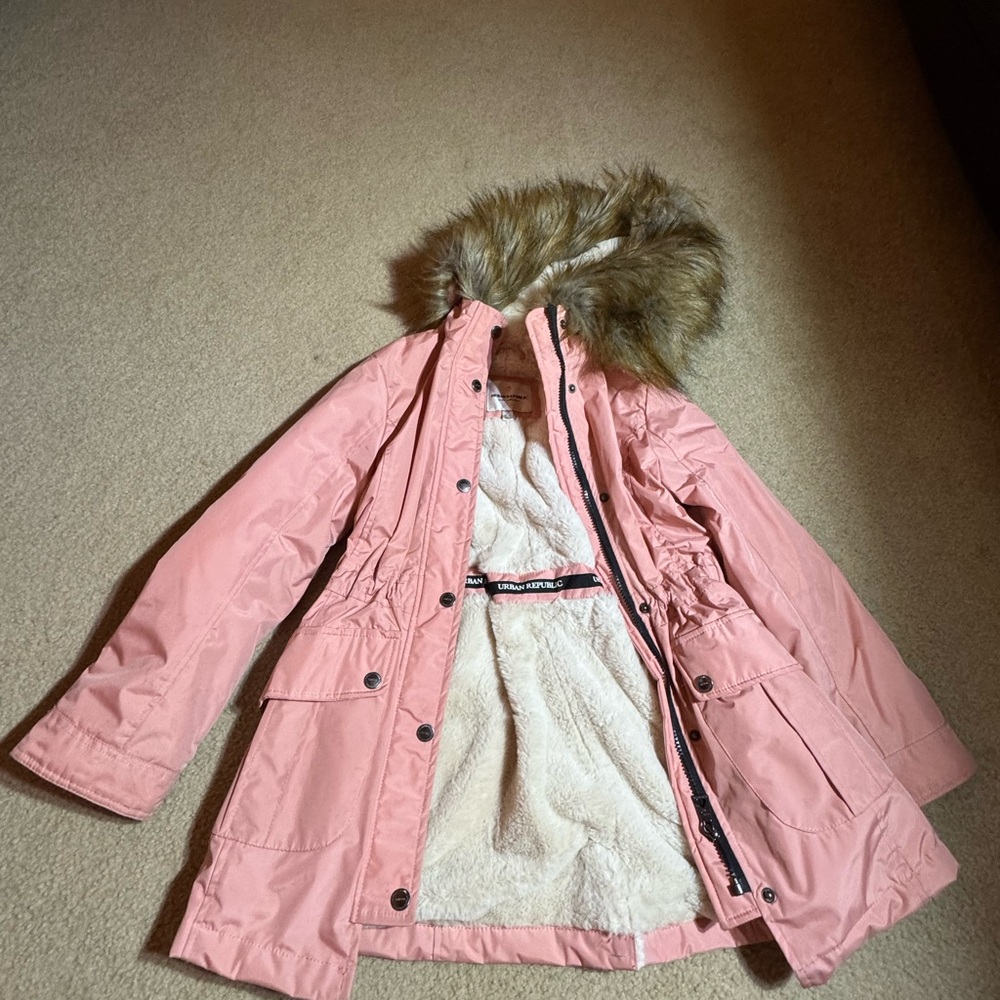 Pink Fur-Lined Parka Coat